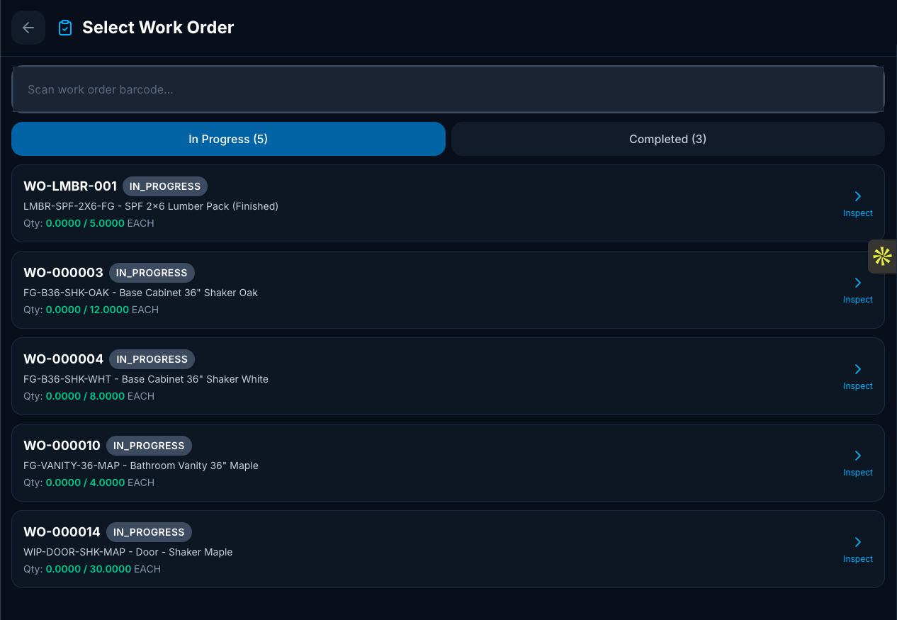 Work orders dashboard